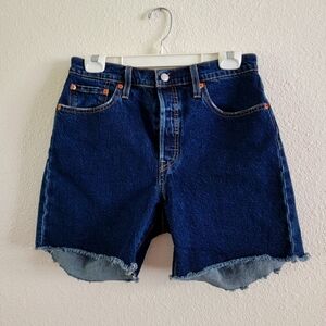 Levis 501 Big E Premium Denim Shorts Cutoff Mid Thigh Size 29 Stretch Dark 90s